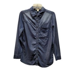 Chambray Long Sleeve Button Front Top S